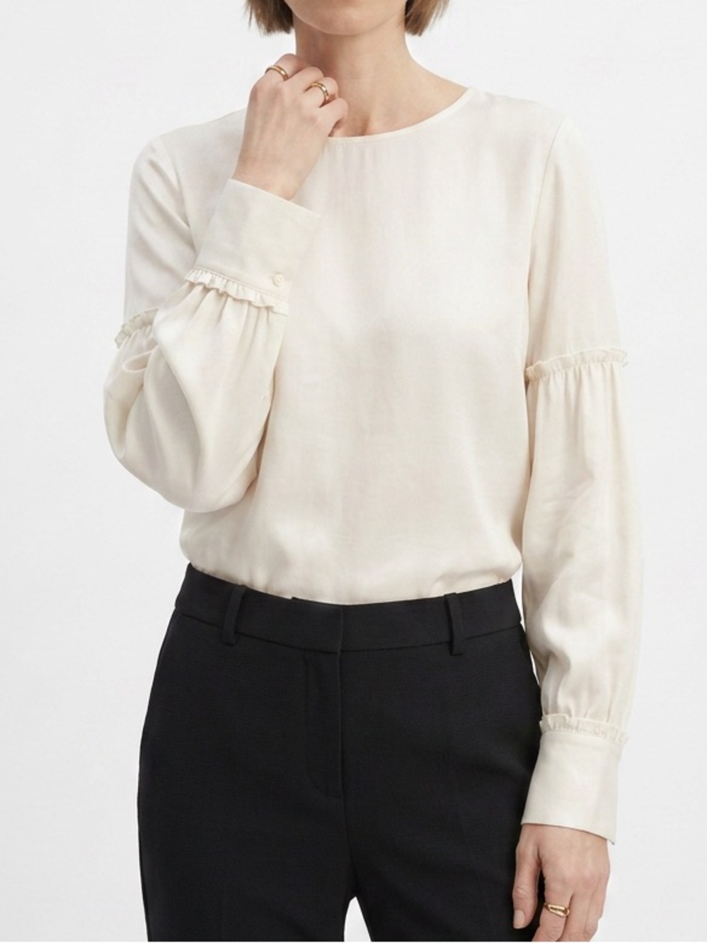 NWT Club Monaco Silk Long Sleeve Blouse Size Medium NEW White Cream Top Luxury